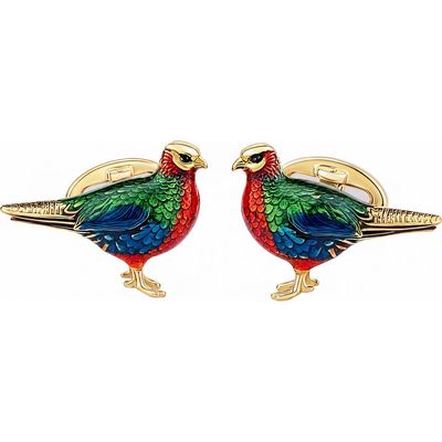 Jan Leslie Jan Leslie Colorful Quail Sterling Silver Gold Vermeil Cufflinks
