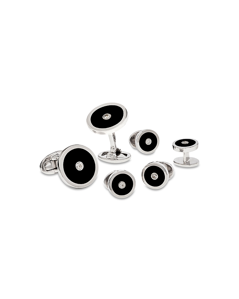 Jan Leslie Jan Leslie Diamond and Onyx Round Cufflinks and Studs Set