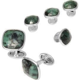 Jan Leslie Jan Leslie Faceted Emerald Sterling Cufflinks & Stud Set
