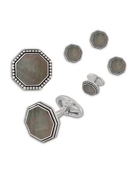 Jan Leslie Jan Leslie Octagon Grey Mother-of-Pearl Antique Border Cufflink & Tuxedo Stud Set