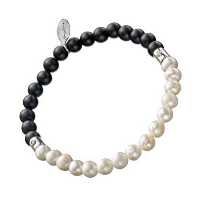 Jan Leslie Jan Leslie Pearl & Onyx Beaded Flex Bracelet