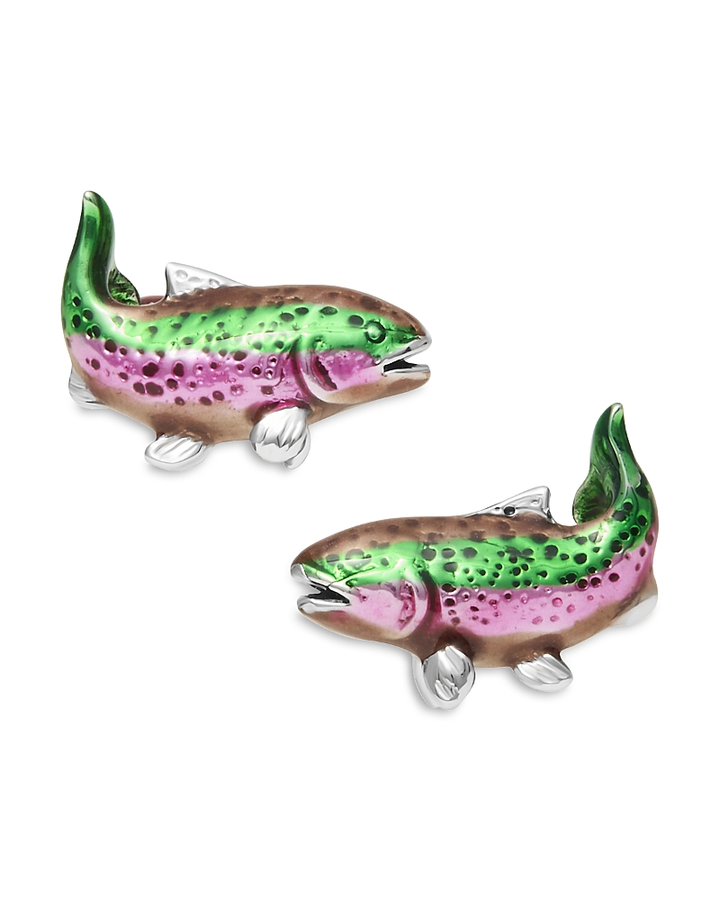 Jan Leslie Jan Leslie River Trout Hand Painted Sterling Silver Cufflinks