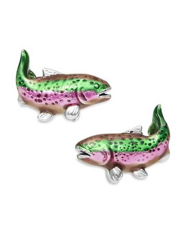 Jan Leslie Jan Leslie River Trout Hand Painted Sterling Silver Cufflinks