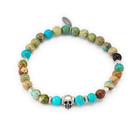 Jan Leslie Jan Leslie Sterling Silver Skull Chrysocolla & Agate Stretch Bracelet