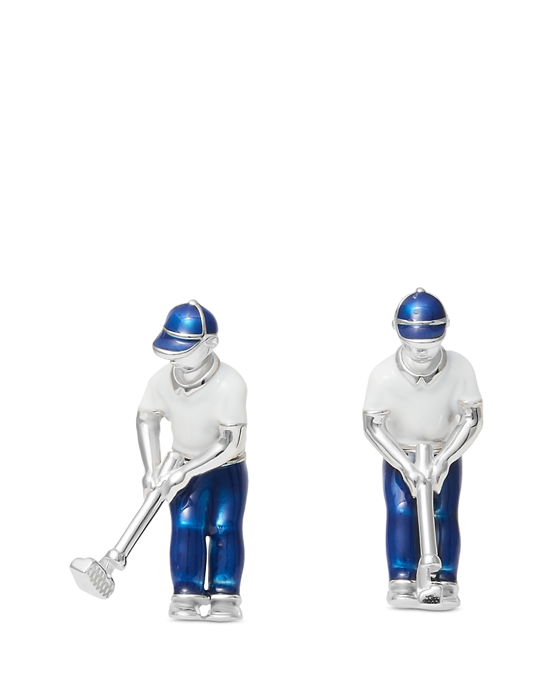 Jan Leslie Jan Leslie Swinging Golfer Hand Painted Sterling Silver Cufflinks