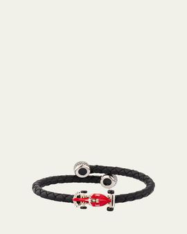 Jan Leslie Men's Braided Leather Bracelet with Enamel Race Car