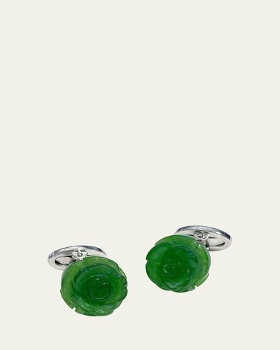 Jan Leslie Men's Hand-Carved Green Onyx Sterling Silver Cufflinks