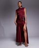 Jarlo Jarlo embellished satin midaxi dress with thigh slit in burgundy-Red - 1