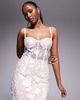 Jarlo Jarlo embroidered mesh corset midi dress in ivory-White - 4