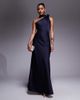 Jarlo Jarlo one shoulder satin maxi dress with corsage neck detail in navy - 1