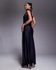 Jarlo Jarlo one shoulder satin maxi dress with corsage neck detail in navy - 2
