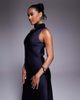 Jarlo Jarlo one shoulder satin maxi dress with corsage neck detail in navy - 3