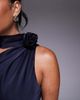 Jarlo Jarlo one shoulder satin maxi dress with corsage neck detail in navy - 4