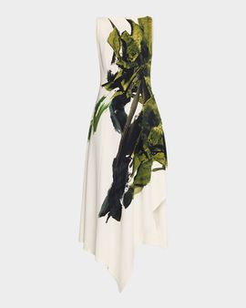 Jason Wu Collection Brushstroke Boatneck Fit-Flare Crepe Dress