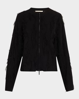 Jason Wu Collection Brushstroke Fray Jacquard Zip-Up Cardigan