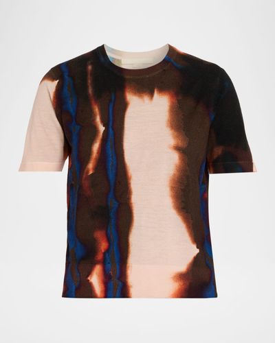 Jason Wu Collection Burned Striped Wool Short-Sleeve Sweater