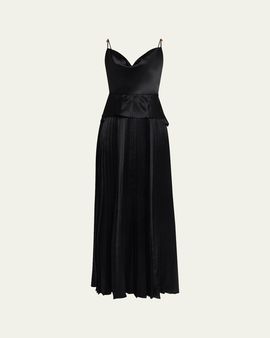 Jason Wu Collection Cowl-Neck Pleated Satin Peplum Gown