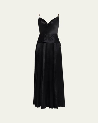 Jason Wu Collection Cowl-Neck Pleated Satin Peplum Gown