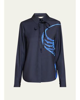 Jason Wu Collection Crepe Satin Tie-Neck Button-Down Shirt