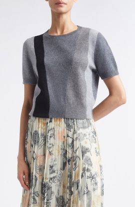 Jason Wu Collection Jason Wu Collection Asymmetrical Paneled Short Sleeve Wool Sweater