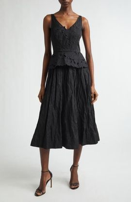 Jason Wu Collection Jason Wu Collection Floral Embroidered Crinkled Peplum Midi Dress