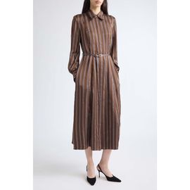 Jason Wu Collection Jason Wu Collection Stripe Long Sleeve Satin Midi Shirtdress