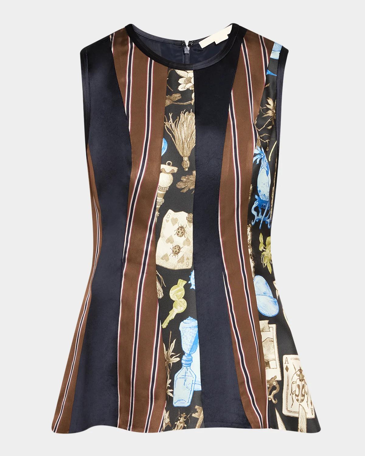 Jason Wu Collection Mixed-Media Paneled Sleeveless Peplum Top