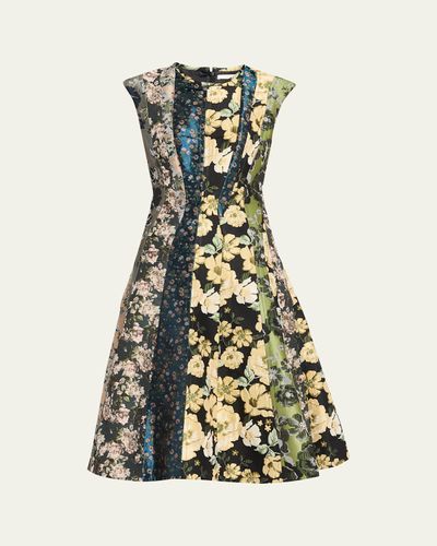 Jason Wu Collection Mixed Floral Silk Jacquard Patchwork Midi Dress