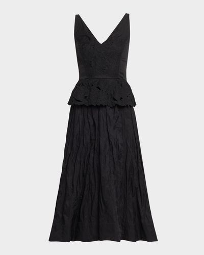 Jason Wu Collection Sleeveless Floral Embroidered Peplum Midi Dress