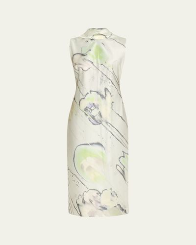 Jason Wu Collection Sleeveless Watercolor Bias-Cut Scarf Midi Dress