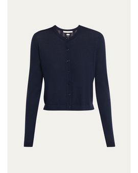 Jason Wu Collection Striped-Panel Merino Wool Knit Crewneck Cardigan