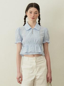 J`ASP Alice Crop Ruffle Blouse (Skyblue)