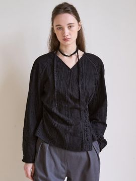 J`ASP Bella Cotton Wrap Blouse (Black)