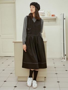 J`ASP College Pocket Pleats Dress (Black)
