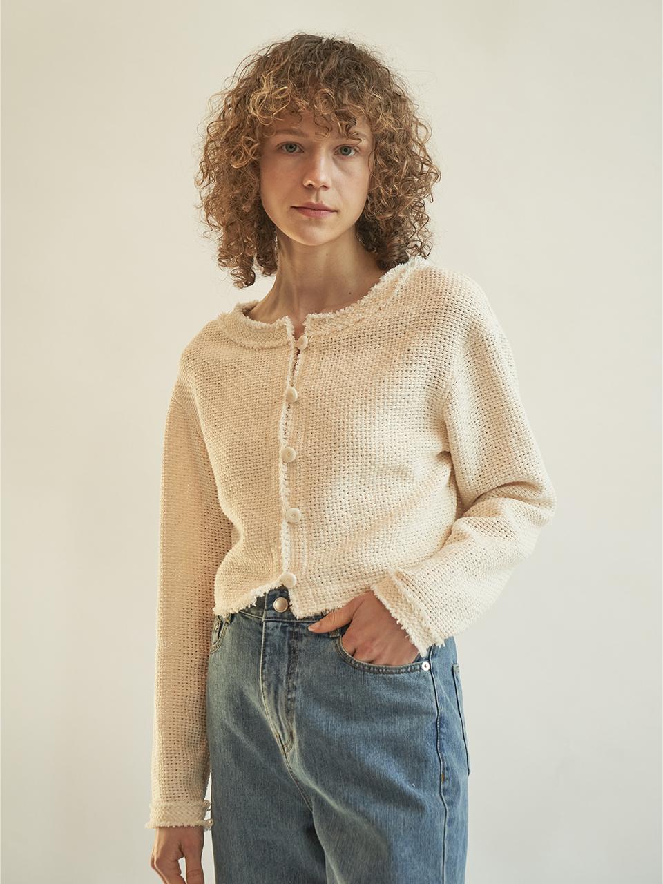 J`ASP Cotton tweed crochet cardigan