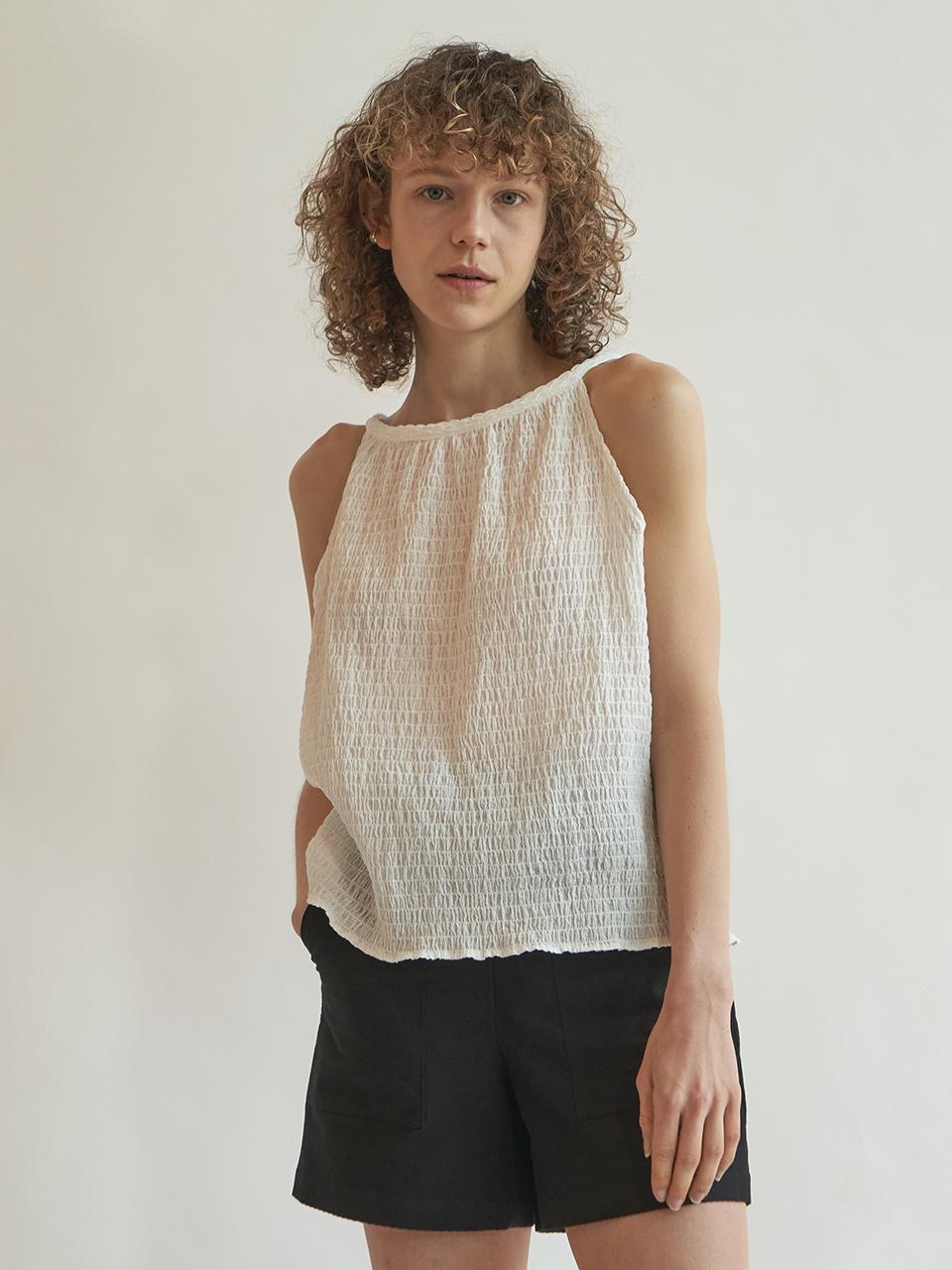 J`ASP Crinkle back ribbon top (White)
