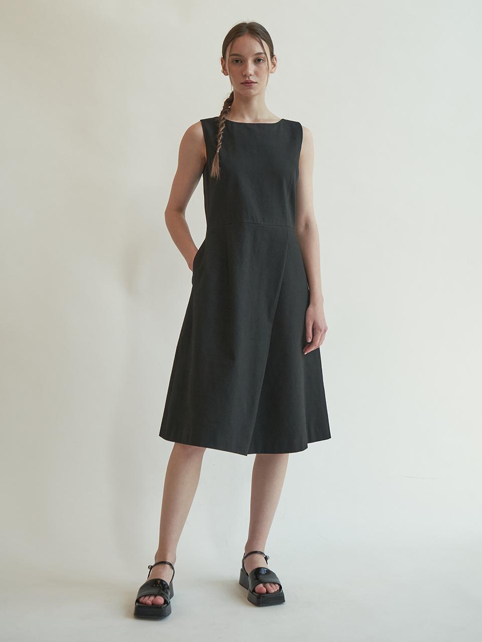 J`ASP Linen twill one-tuck dress (Black)