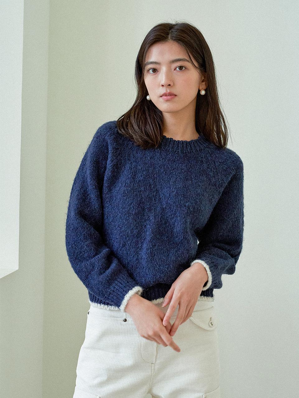 J`ASP Mohair Mix Fluffy Knit (Navy)