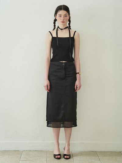 J`ASP See-through Layered Satin Skirt (Black)