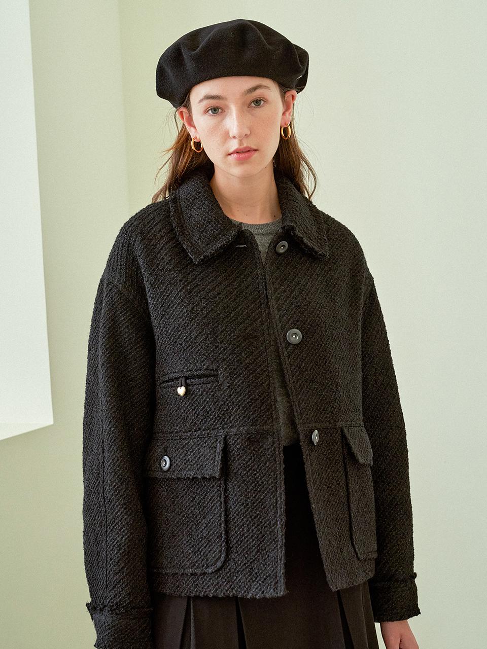 J`ASP Spencer Wool Tweed Jacket (Black)