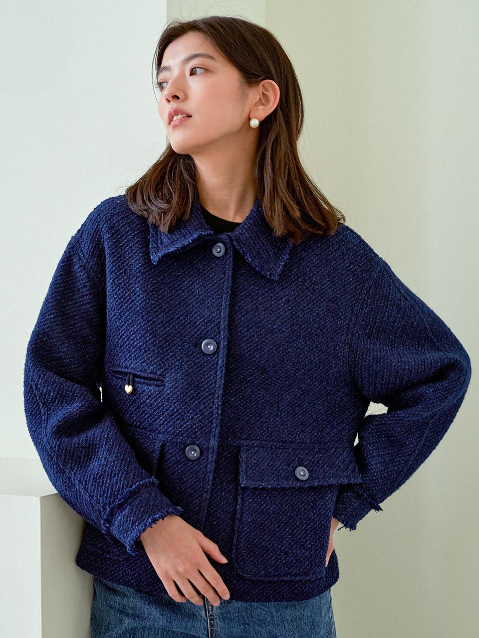 J`ASP Spencer Wool Tweed Jacket (Blue)
