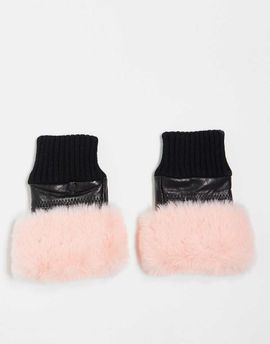Jayley Jayley fingerless faux fur trim gloves in pink