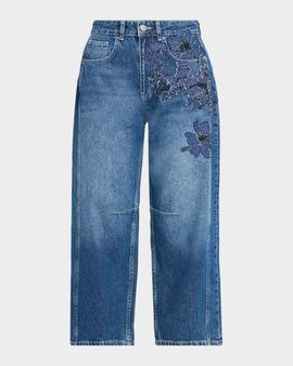 JBQ Archie Floral Embroidered Cropped Jeans