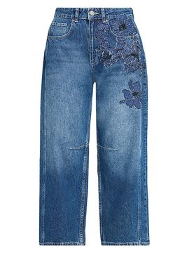 JBQ Women's Archie Floral Straight-Leg Crop Jeans