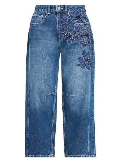 JBQ Women's Archie Floral Straight-Leg Crop Jeans