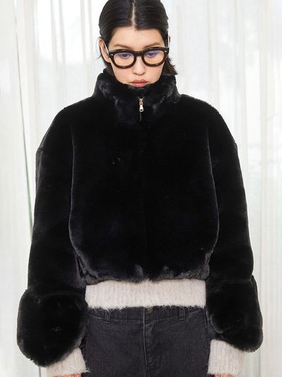 J.Chung Bean Sleeve Eco-Fur Blouson [Black]