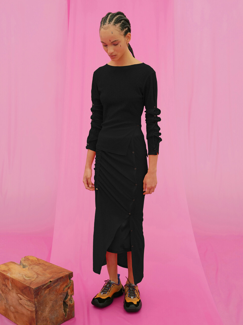 J.Chung Hanlle Sheer Button Skirt_Black