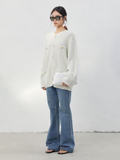 J.Chung Jenny Cardi-tweed Cardigan [Salt White]