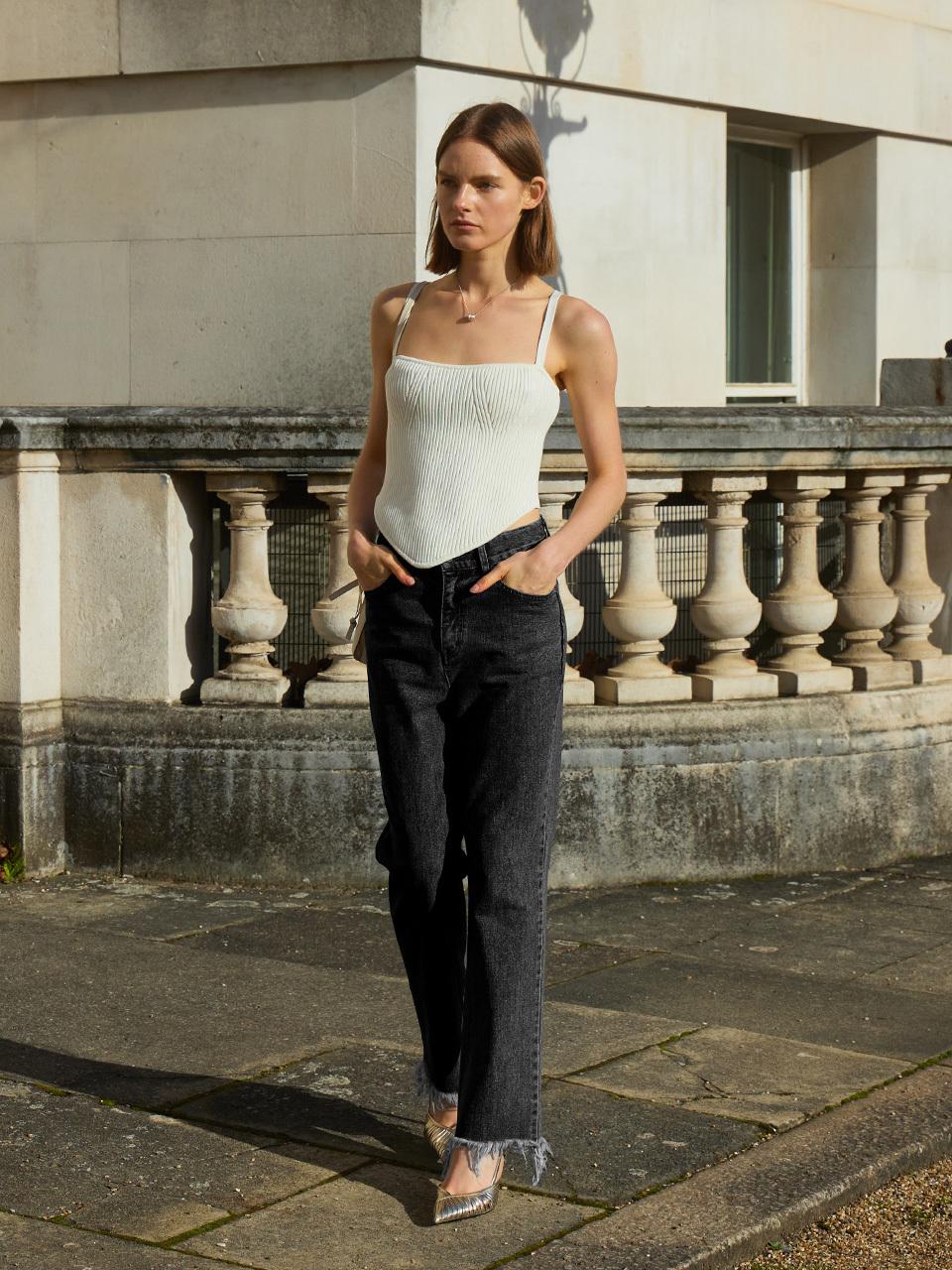 J.Chung Pello Fringe Denim Trouser_Black