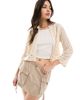 JDY JDY 3/4 sleeve cropped crochet cardigan in beige-Pink - 1